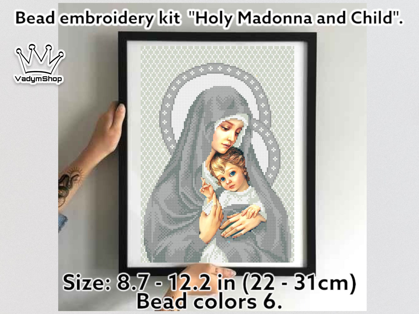DIY Bead embroidery kit  "Holy Madonna and Child". Size: 8.7 - 12.2 in (22 - 31cm) - VadymShop