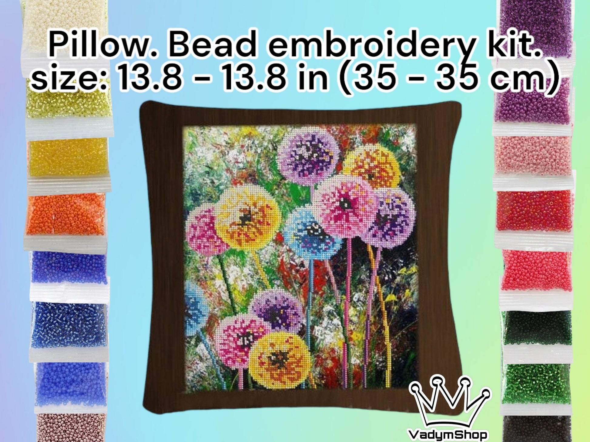 Pillow. Bead embroidery kit.