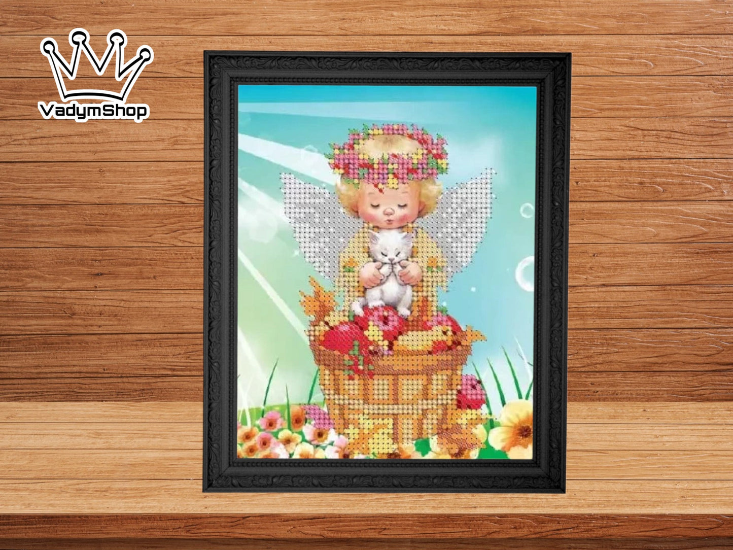 Small Bead embroidery kit "Angel with fruits". Size: 5.5-6.7 in (14-17cm) - VadymShop