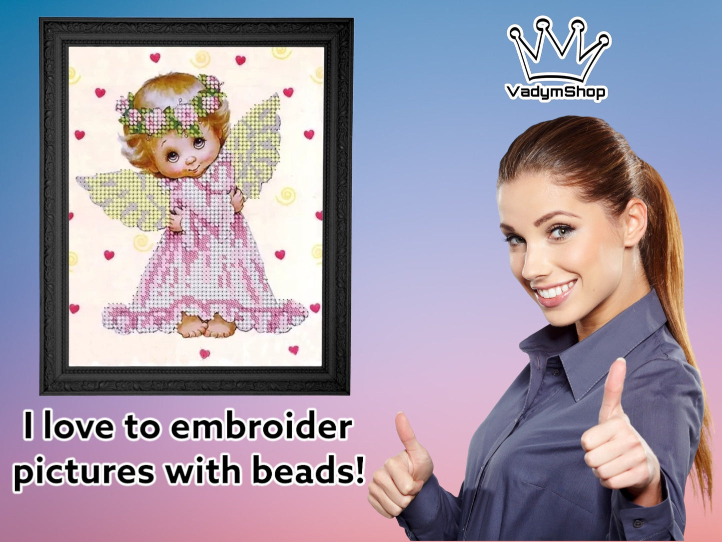 Small Bead embroidery kit "Angel of love". Size: 5.5-6.7 in (14-17cm) - VadymShop