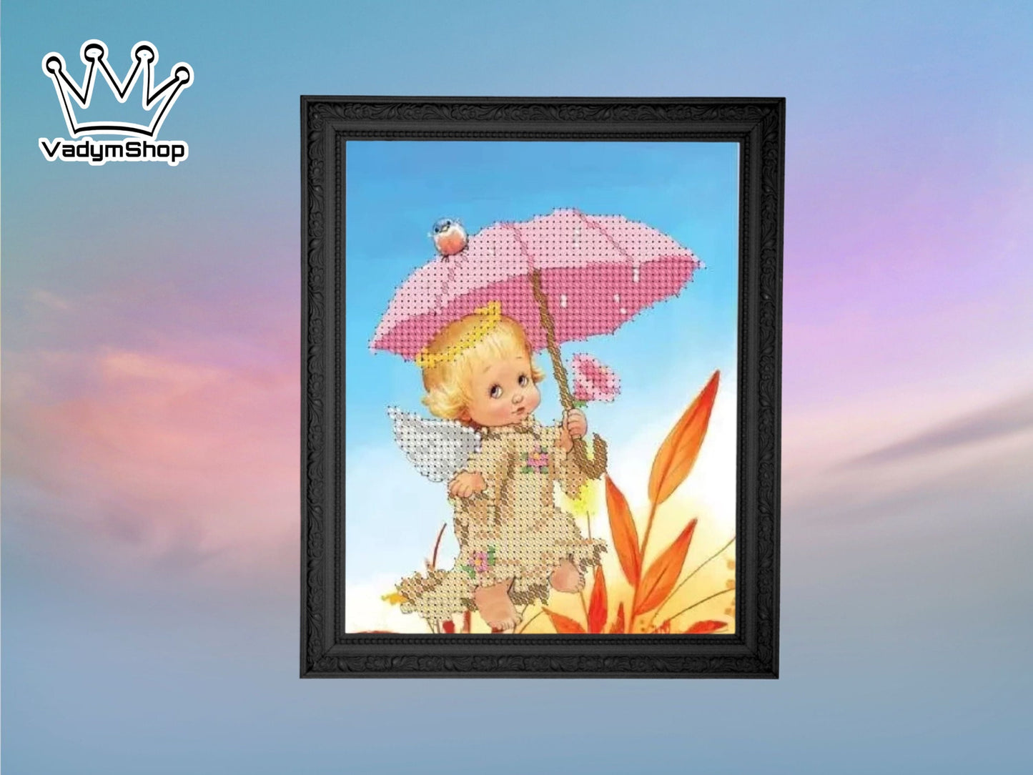Small Bead embroidery kit "Rain Angel". Size: 5.5-6.7 in (14-17cm) - VadymShop