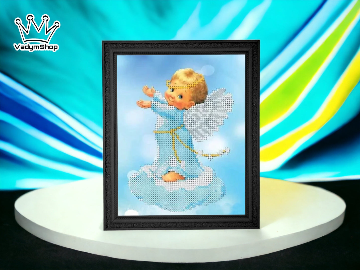 Small Bead embroidery kit "Angel on the cloud". Size: 5.5-6.7 in (14-17cm) - VadymShop