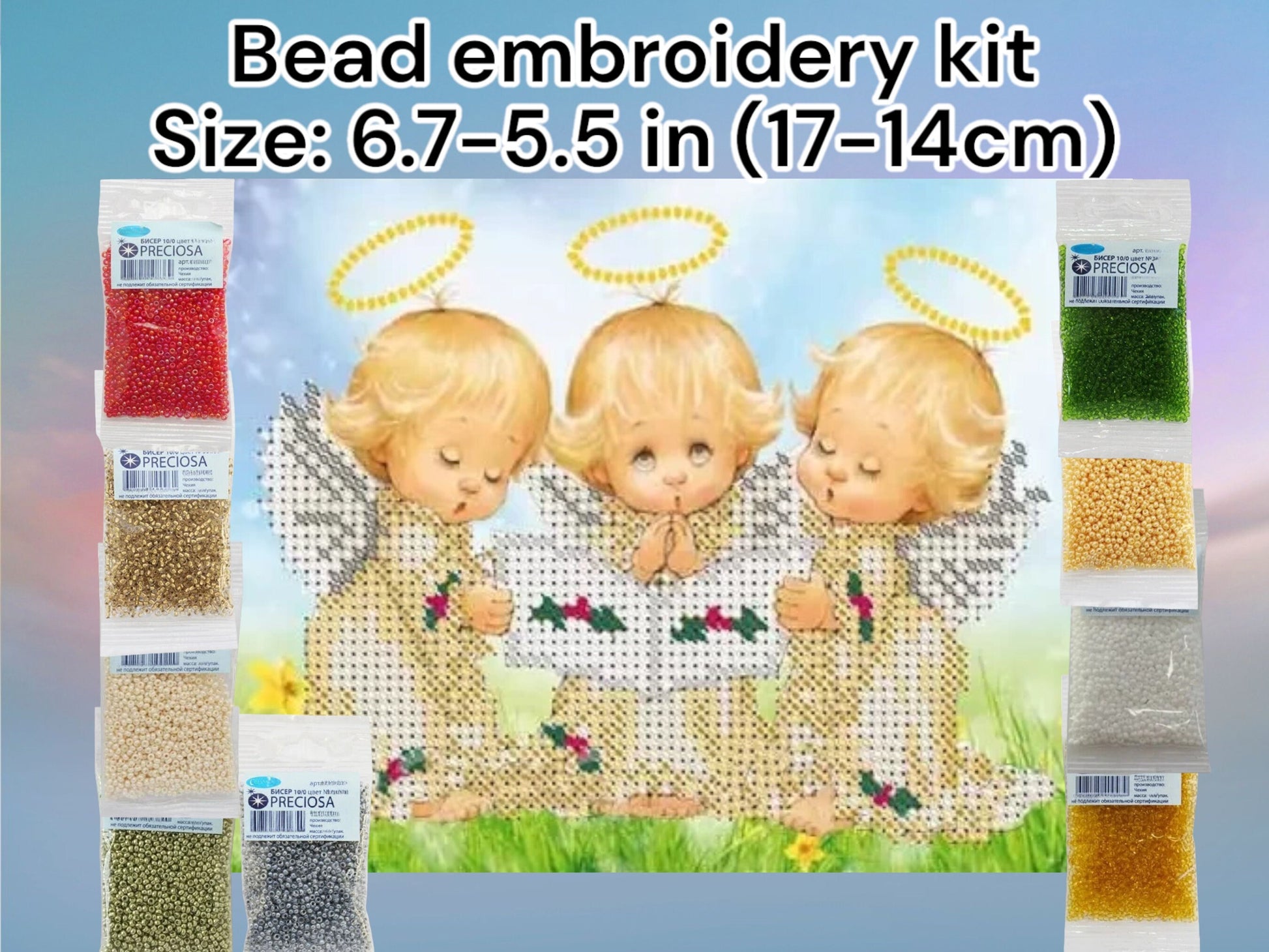 Small Bead embroidery kit "Сhoir of angels". Size: 6.7-5.5 in (17-14cm) - VadymShop
