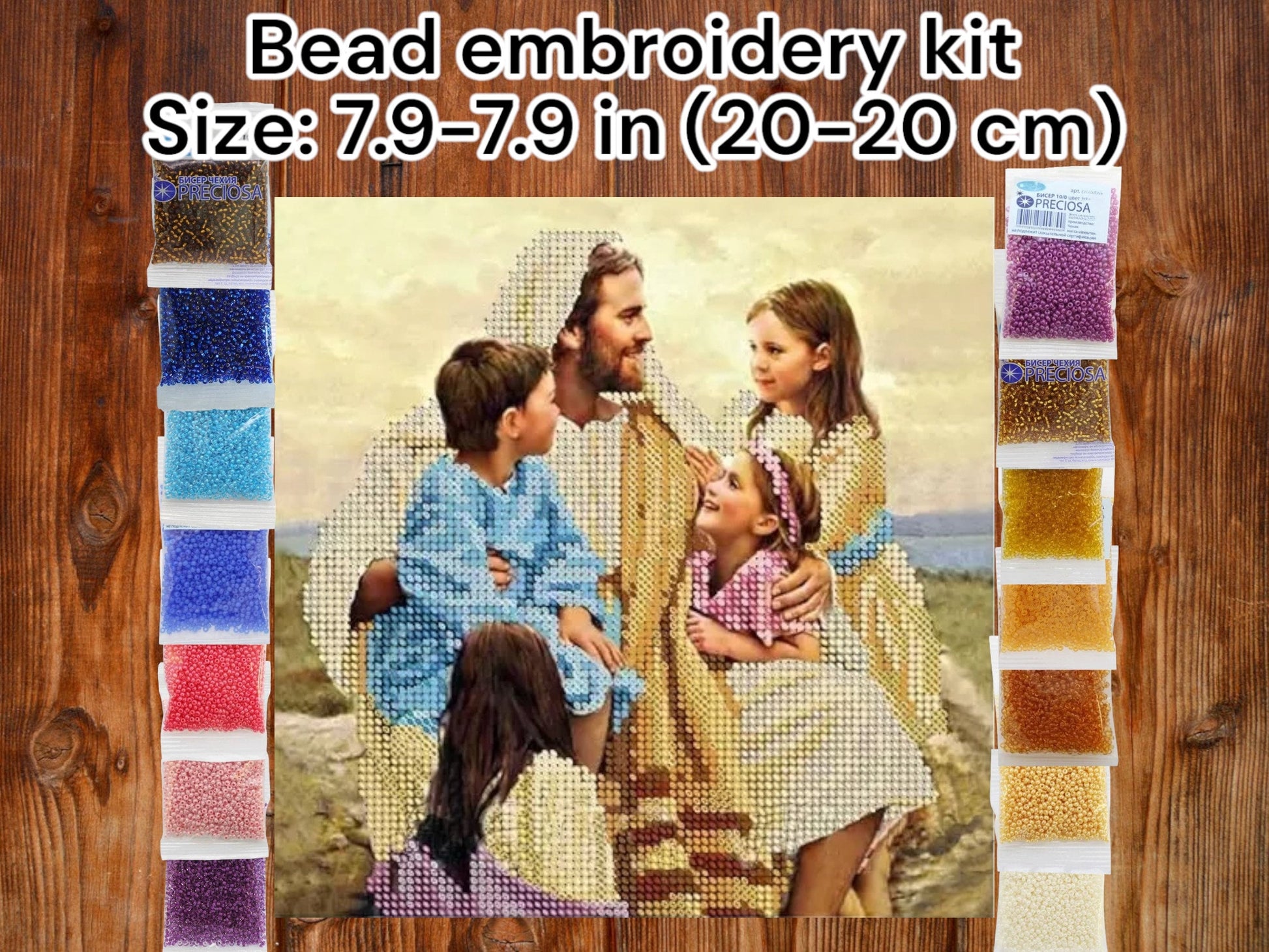 DIY Bead embroidery kit "Jesus and children". Size: 7.9-7.9 in (20-20 cm) - VadymShop