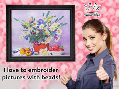 Create Your Own Bouquet of Daisies with Our DIY Bead Embroidery Kit - VadymShop