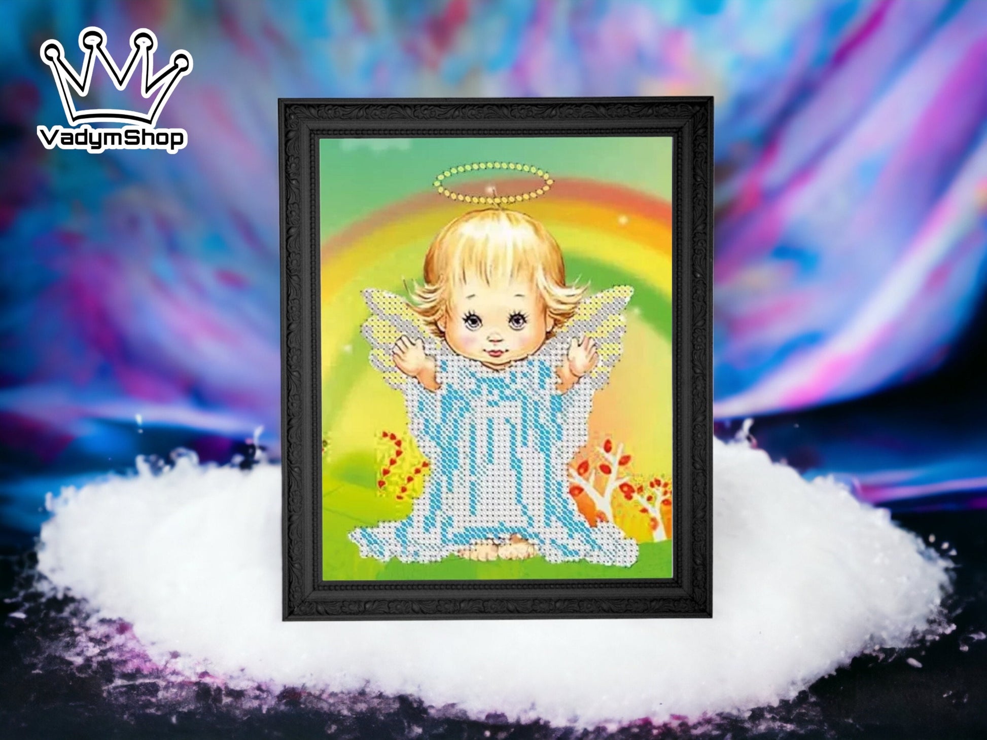 Small Bead embroidery kit "Angel and rainbow". Size: 5.5-6.7 in (14-17cm) - VadymShop