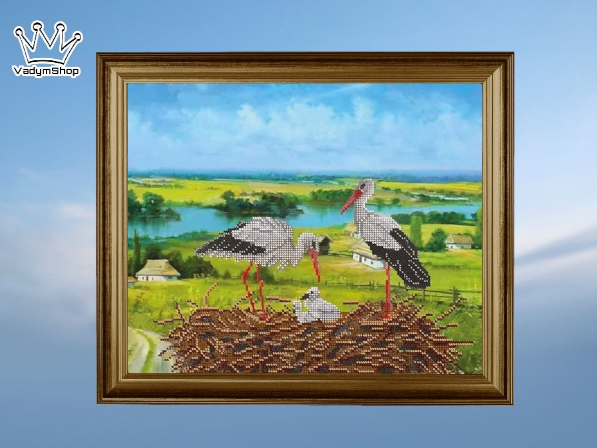 Stunning Storks: Bead Embroidery kit Size: 14.6-11.0 in (37.6-28.2cm) - VadymShop