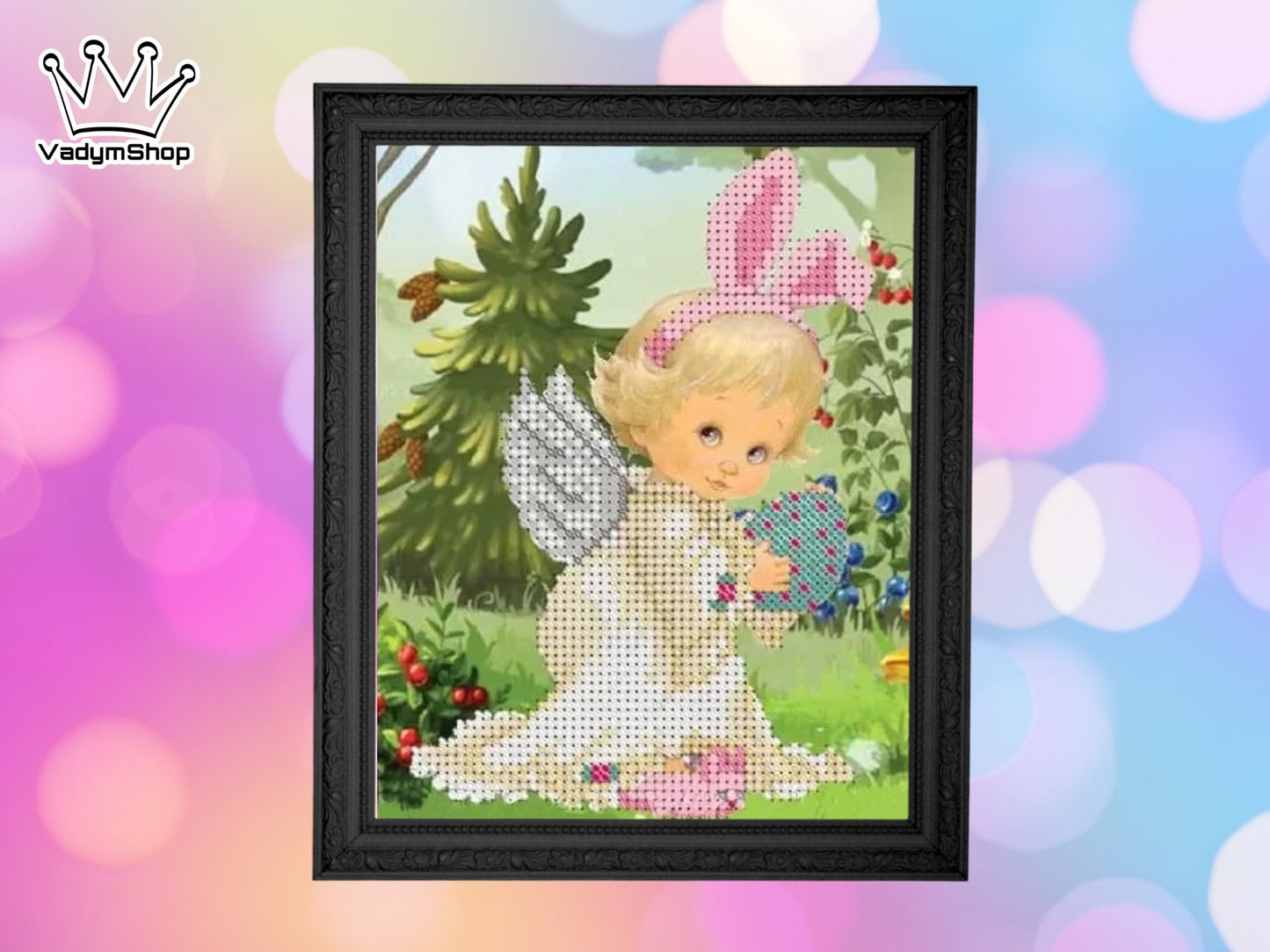 Small Bead embroidery kit "Angel with egg. Easter" Size: 5.5-6.7 in (14-17cm) - VadymShop