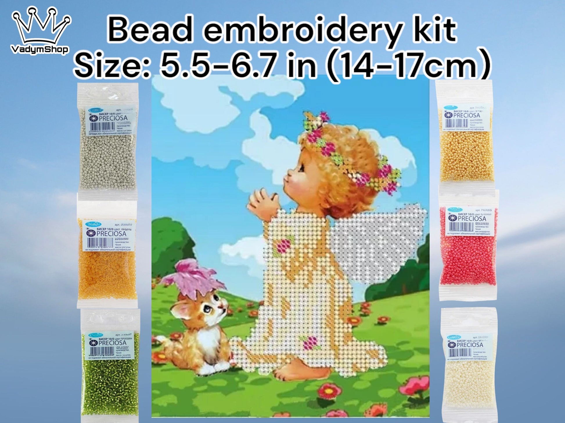 Small Bead embroidery kit "Angel prayer". Size: 5.5-6.7 in (14-17cm) - VadymShop
