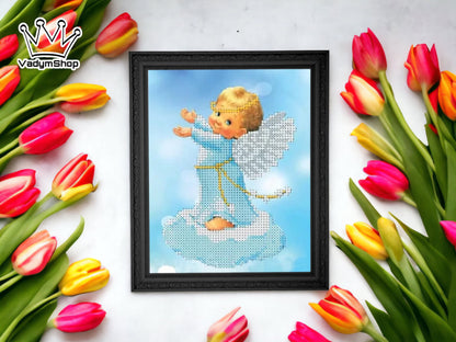 Small Bead embroidery kit "Angel on the cloud". Size: 5.5-6.7 in (14-17cm) - VadymShop