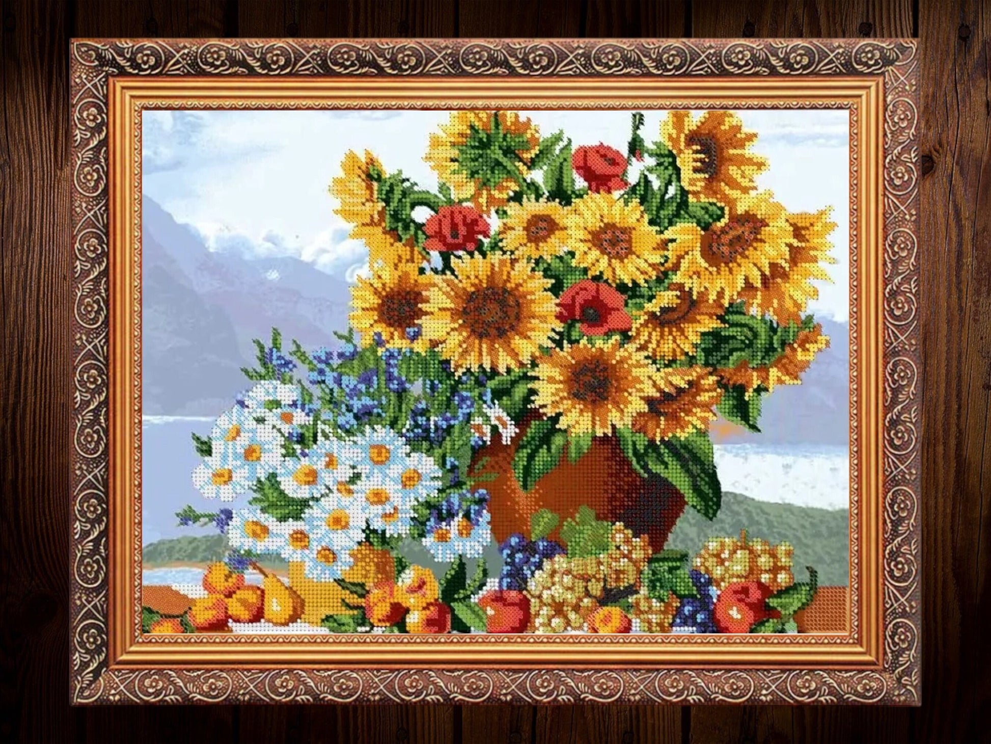 Sunflowers and Daisies DIY Bead Embroidery Kit - Create Your Own Floral Masterpiece! Size: 15-11in (38-29cm) - VadymShop
