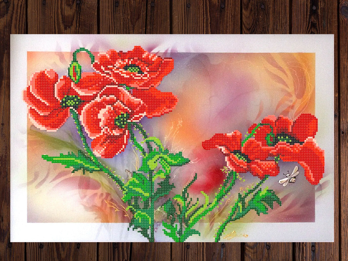 Creative Crafting: DIY Bead Embroidery Kit featuring Red Poppies - VadymShop