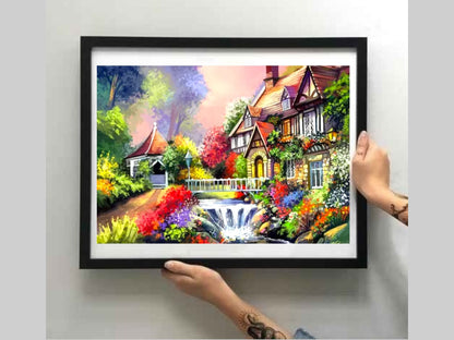 DIY Bead embroidery kit "House by the river". Size: 13.4-11.0 in (34.5-28.5cm) - VadymShop