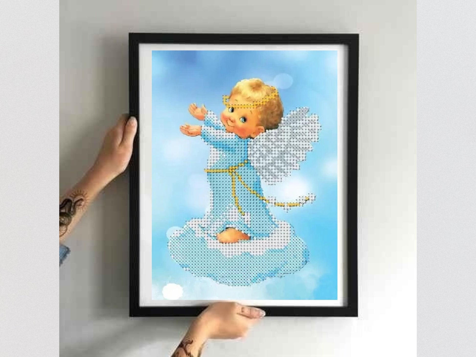 Small Bead embroidery kit "Angel on the cloud". Size: 5.5-6.7 in (14-17cm) - VadymShop