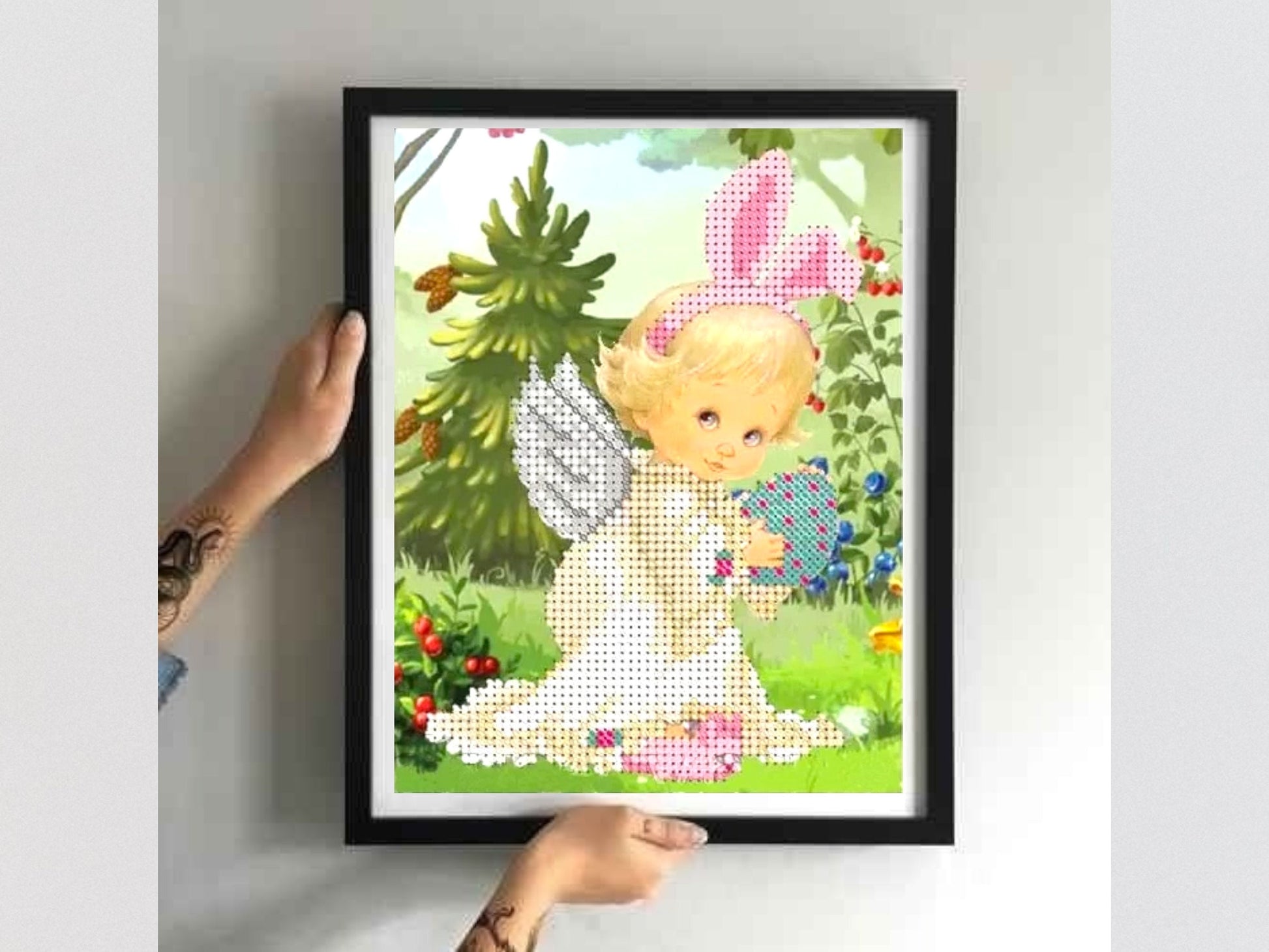 Small Bead embroidery kit "Angel with egg. Easter" Size: 5.5-6.7 in (14-17cm) - VadymShop