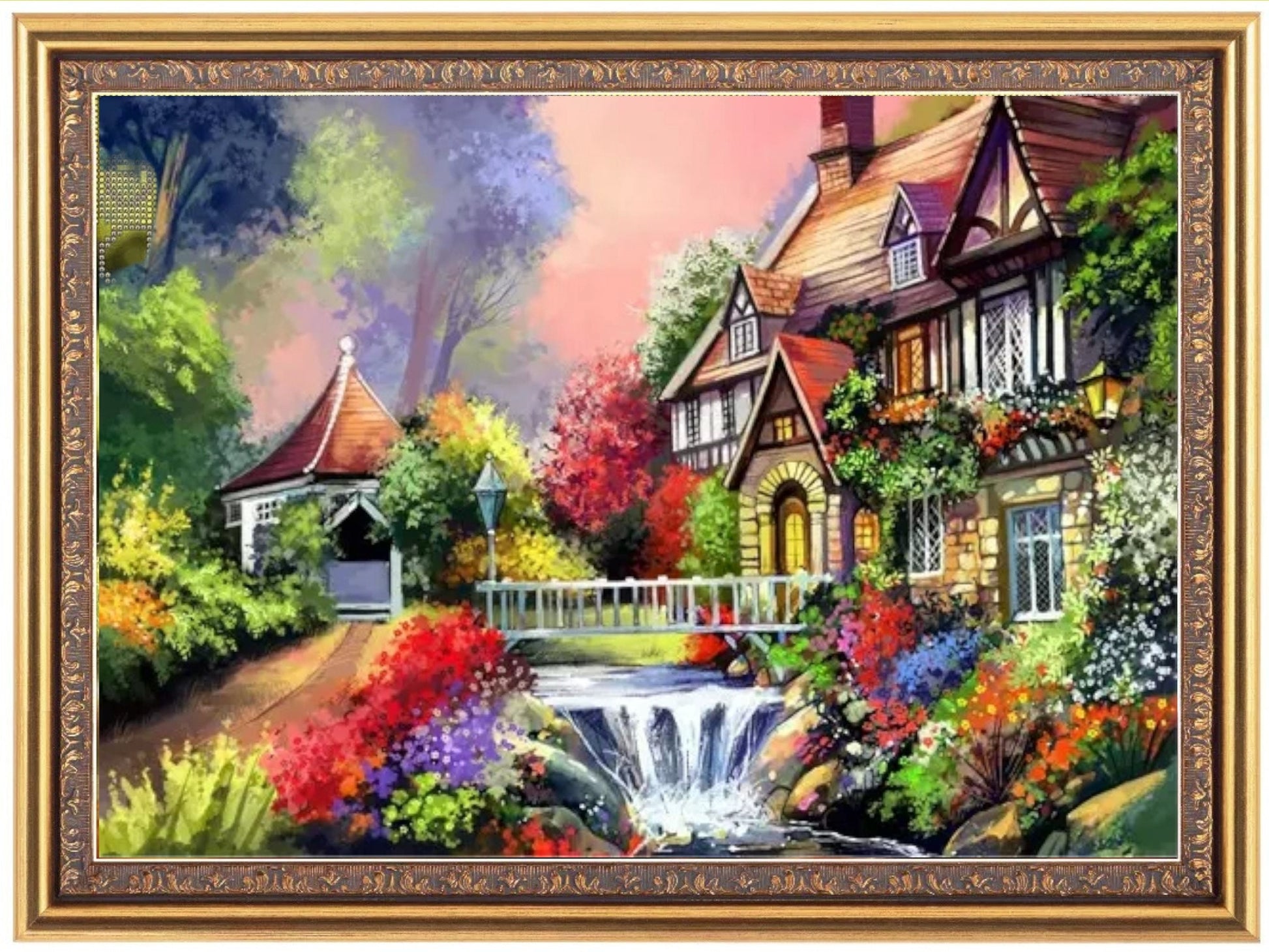 DIY Bead embroidery kit "House by the river". Size: 13.4-11.0 in (34.5-28.5cm) - VadymShop