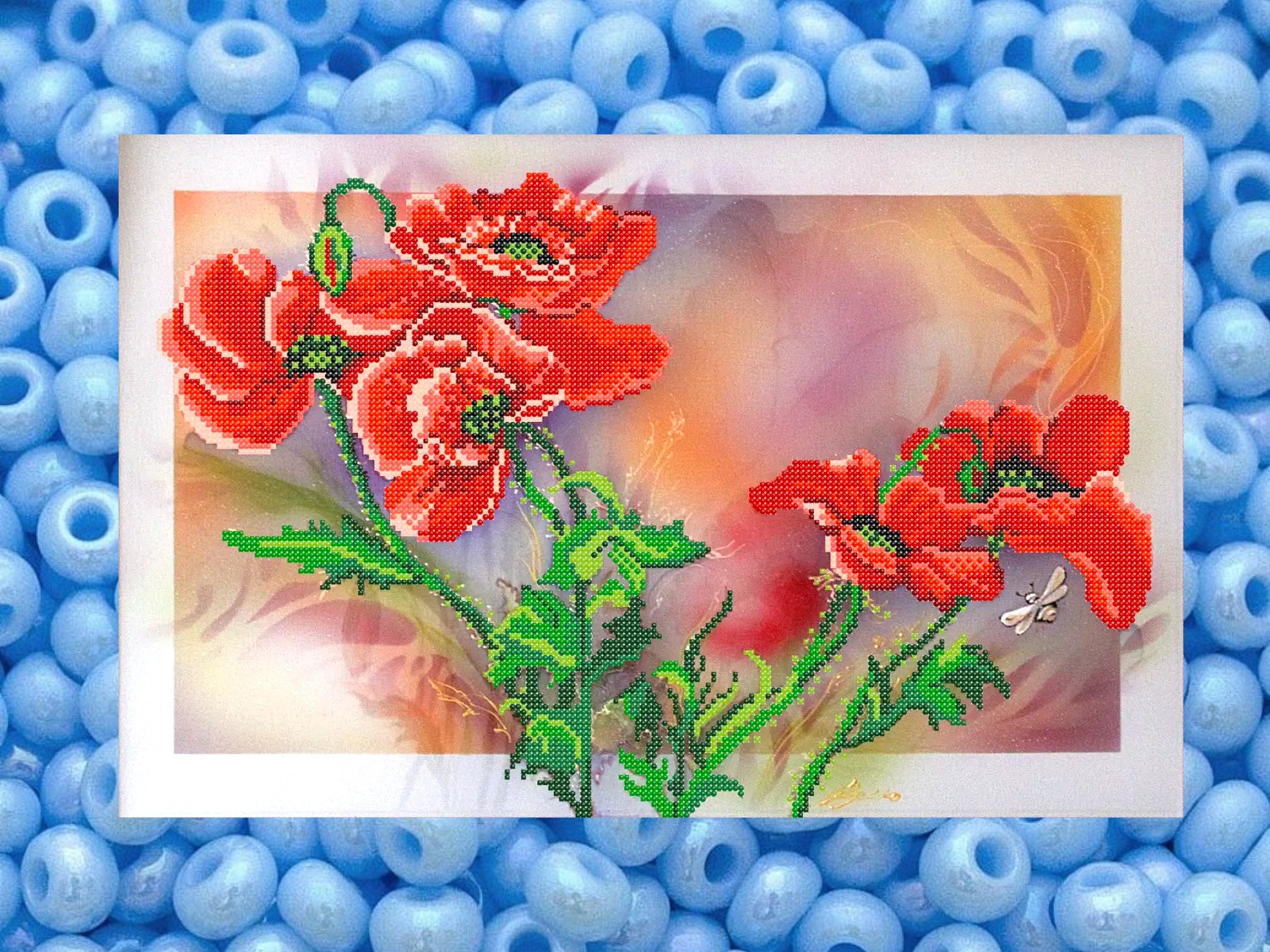 Creative Crafting: DIY Bead Embroidery Kit featuring Red Poppies - VadymShop