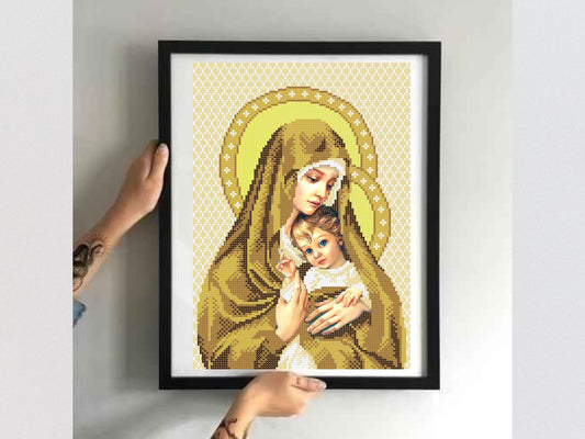 DIY Bead embroidery kit  "Holy Madonna and Child". Size: 8.7 - 12.2 in (22 - 31cm) - VadymShop