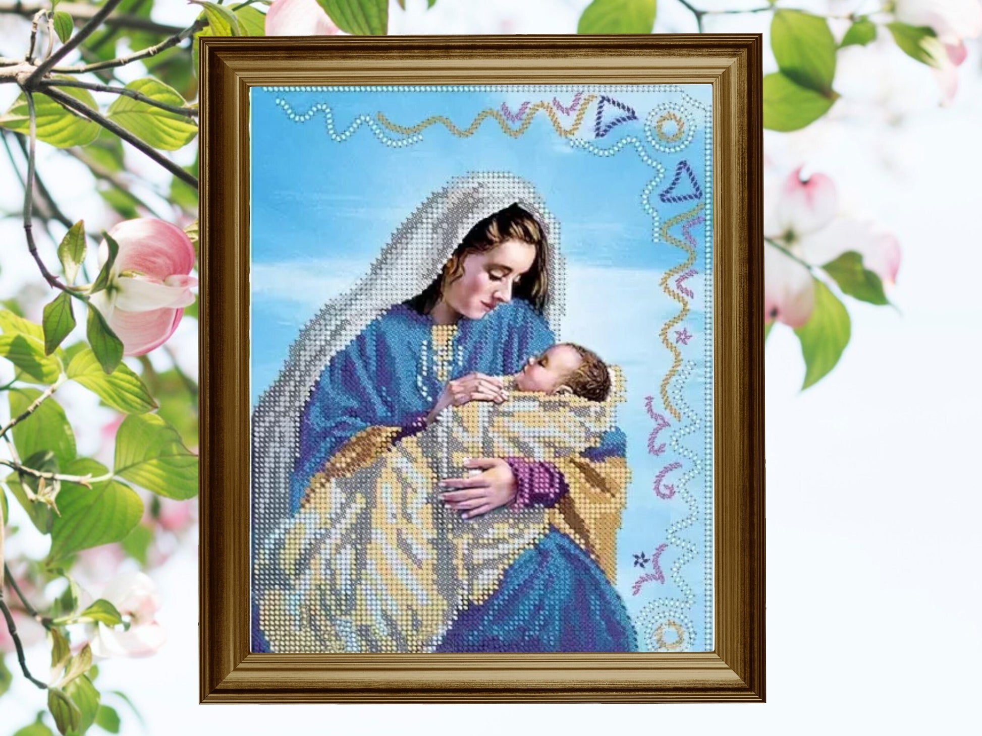 DIY Bead Embroidery Kit - Sacred Mary and Jesus Design - Crafters' Delight - VadymShop