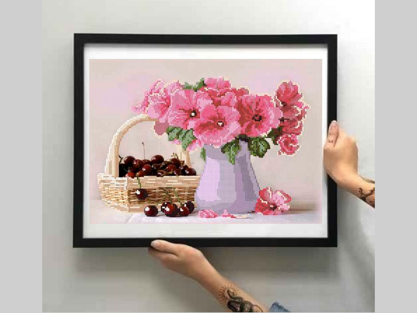 Bead embroidery kit ''Bouquet flowers and  cherry'' size: 13.8-9.8in (35-25cm) - VadymShop