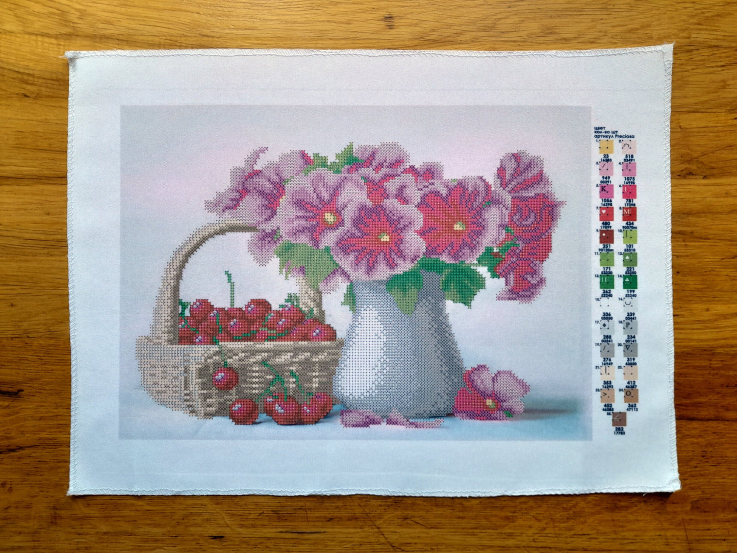 Bead embroidery kit ''Bouquet flowers and  cherry'' size: 13.8-9.8in (35-25cm) - VadymShop