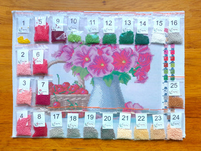 Bead embroidery kit ''Bouquet flowers and  cherry'' size: 13.8-9.8in (35-25cm) - VadymShop