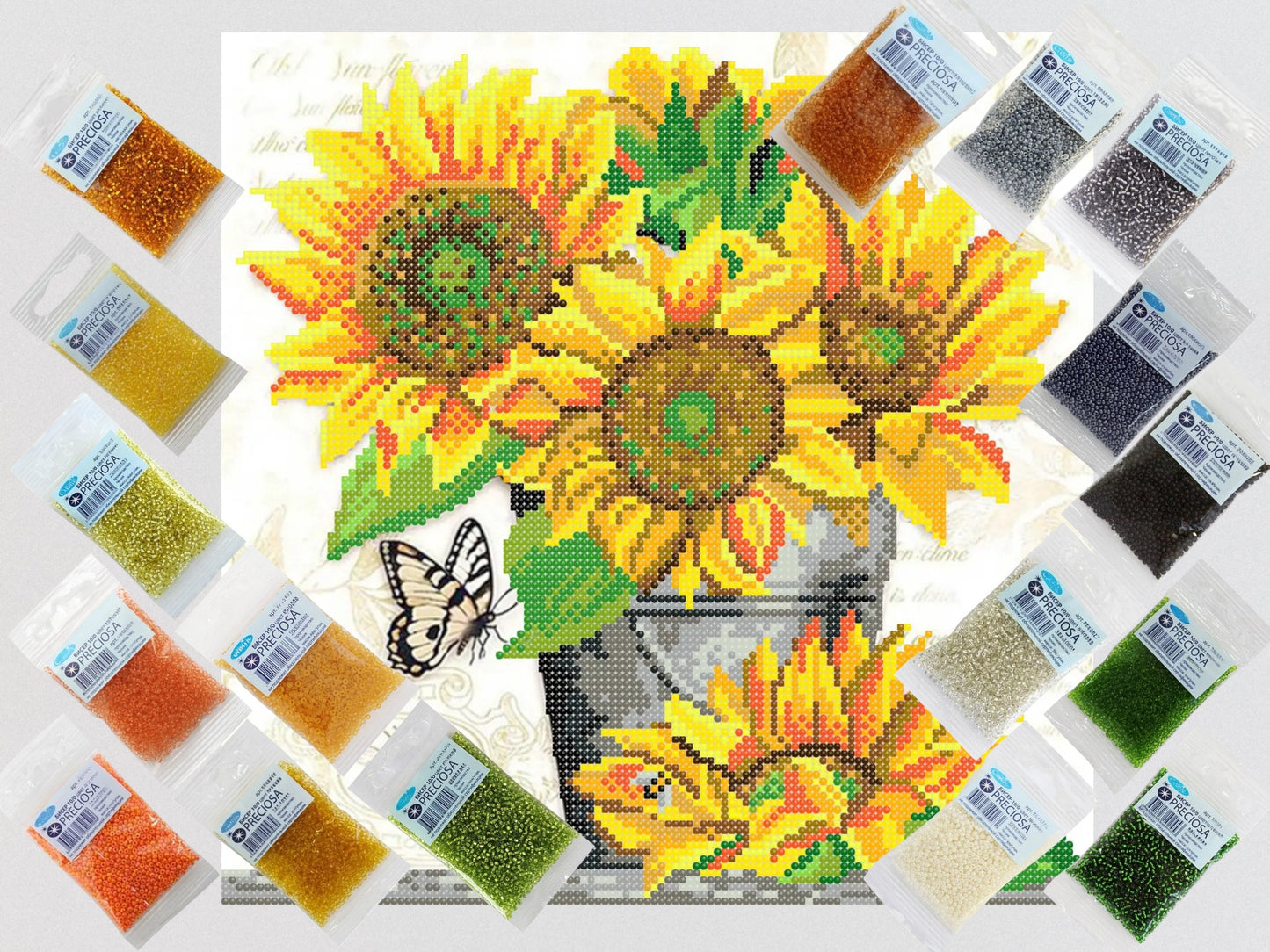 Sunflowers DIY Bead Embroidery Kit - Craft your own Floral Masterpiece! Size: 10.2-10.2in (26-26cm) - VadymShop