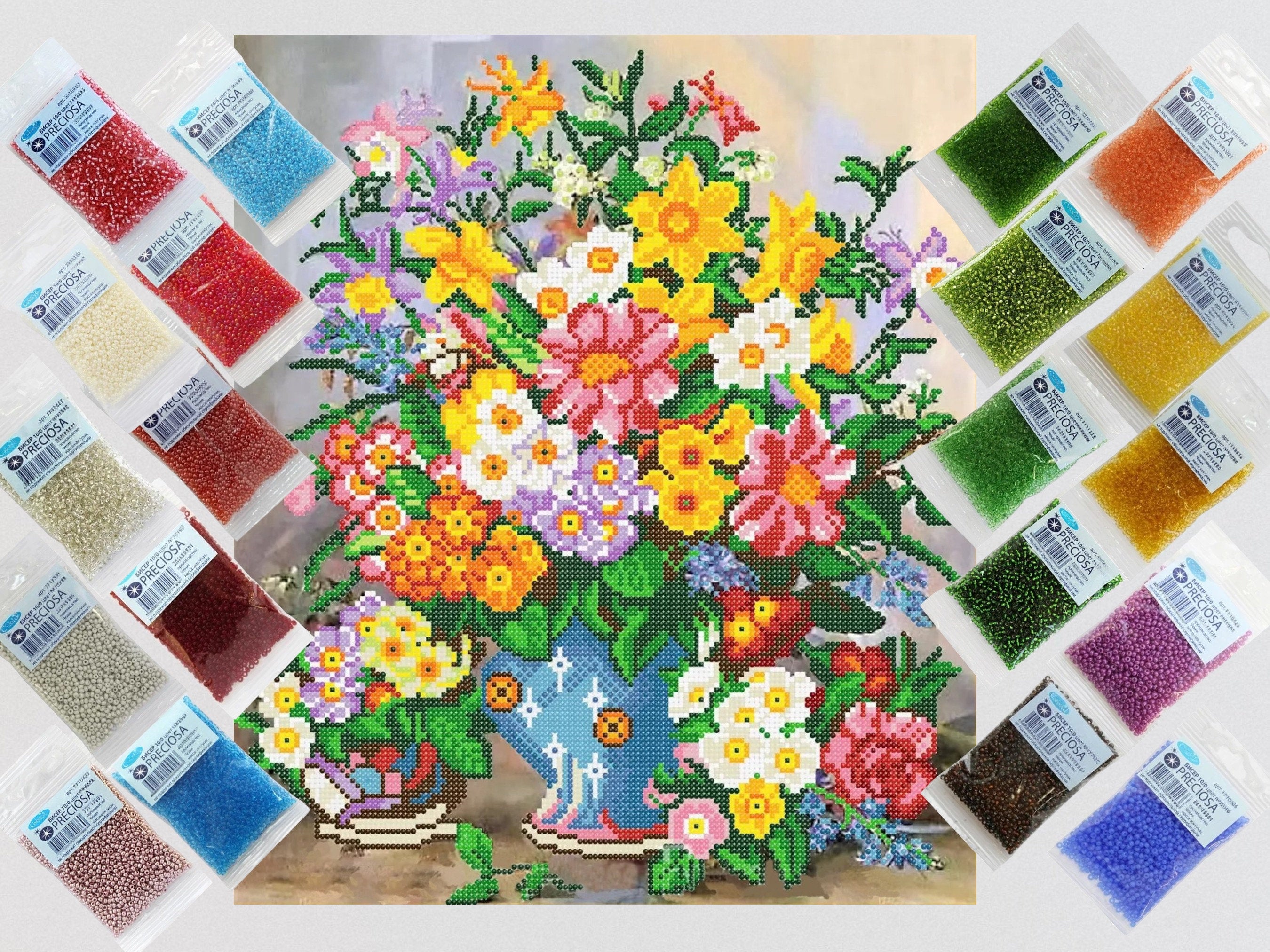 Bead Embroidery Kit, Beaded stitching, Bouquet by THE window outlets bead picture DIY, bead embroidery stamped kit, bead kit painting, beadwork