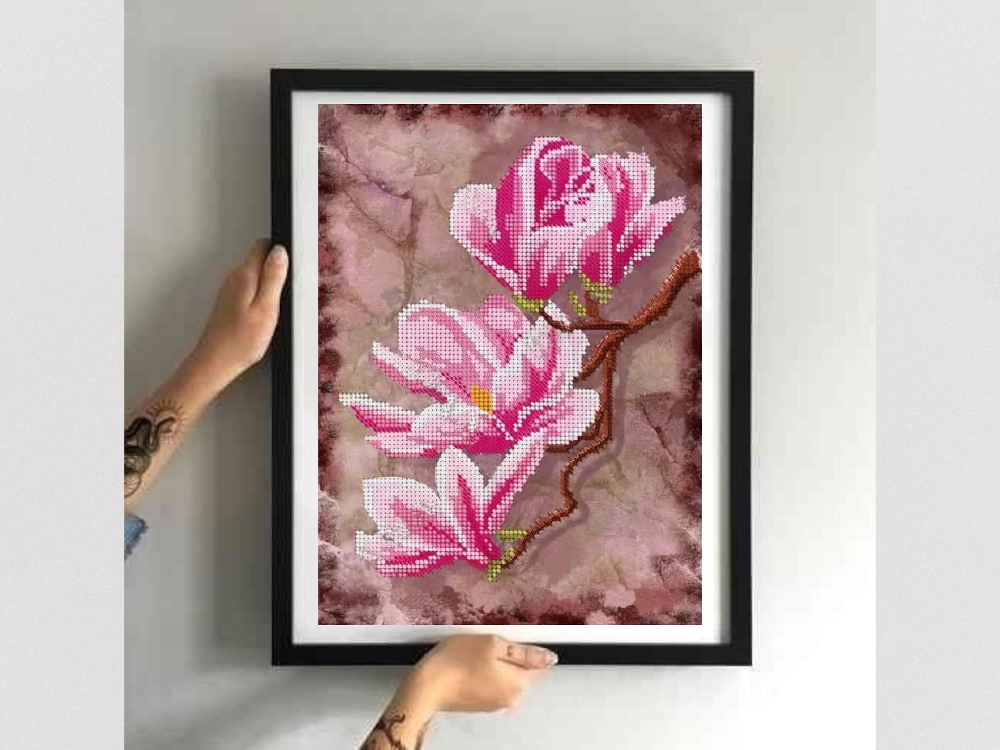 Bead Embroidery Kit featuring Exquisite Magnolia Pattern - Craft Your Own Stunning Accessories Size: 8.3-11.8in (21-30cm) - VadymShop