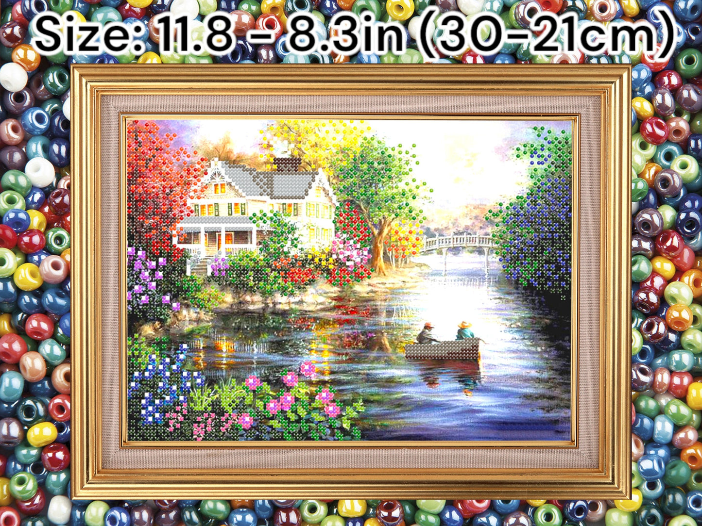DIY Bead Embroidery Kit: 'On a Morning Fishing Trip' - Create your own stunning fishing-inspired artwork! Size: 11.8 - 8.3in (30-21cm) - VadymShop