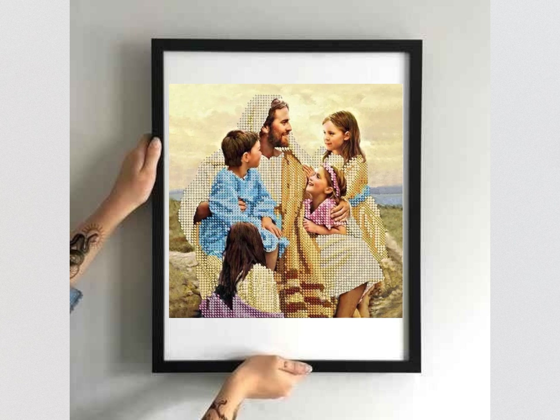DIY Bead embroidery kit "Jesus and children". Size: 7.9-7.9 in (20-20 cm) - VadymShop