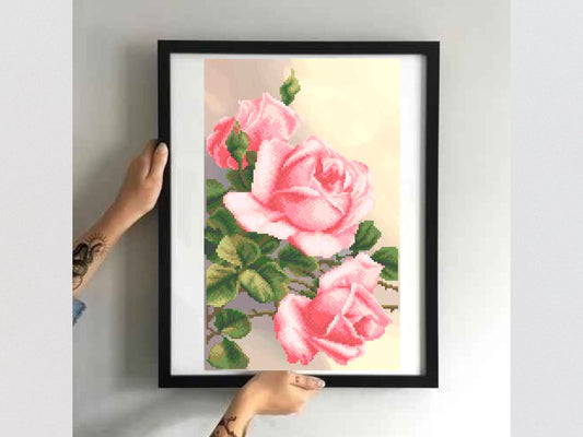 DIY Bead embroidery kit "Pink roses". Size: 8.7-13.8in (22-35cm) - VadymShop