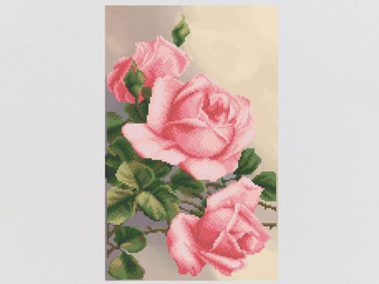 DIY Bead embroidery kit "Pink roses". Size: 8.7-13.8in (22-35cm) - VadymShop