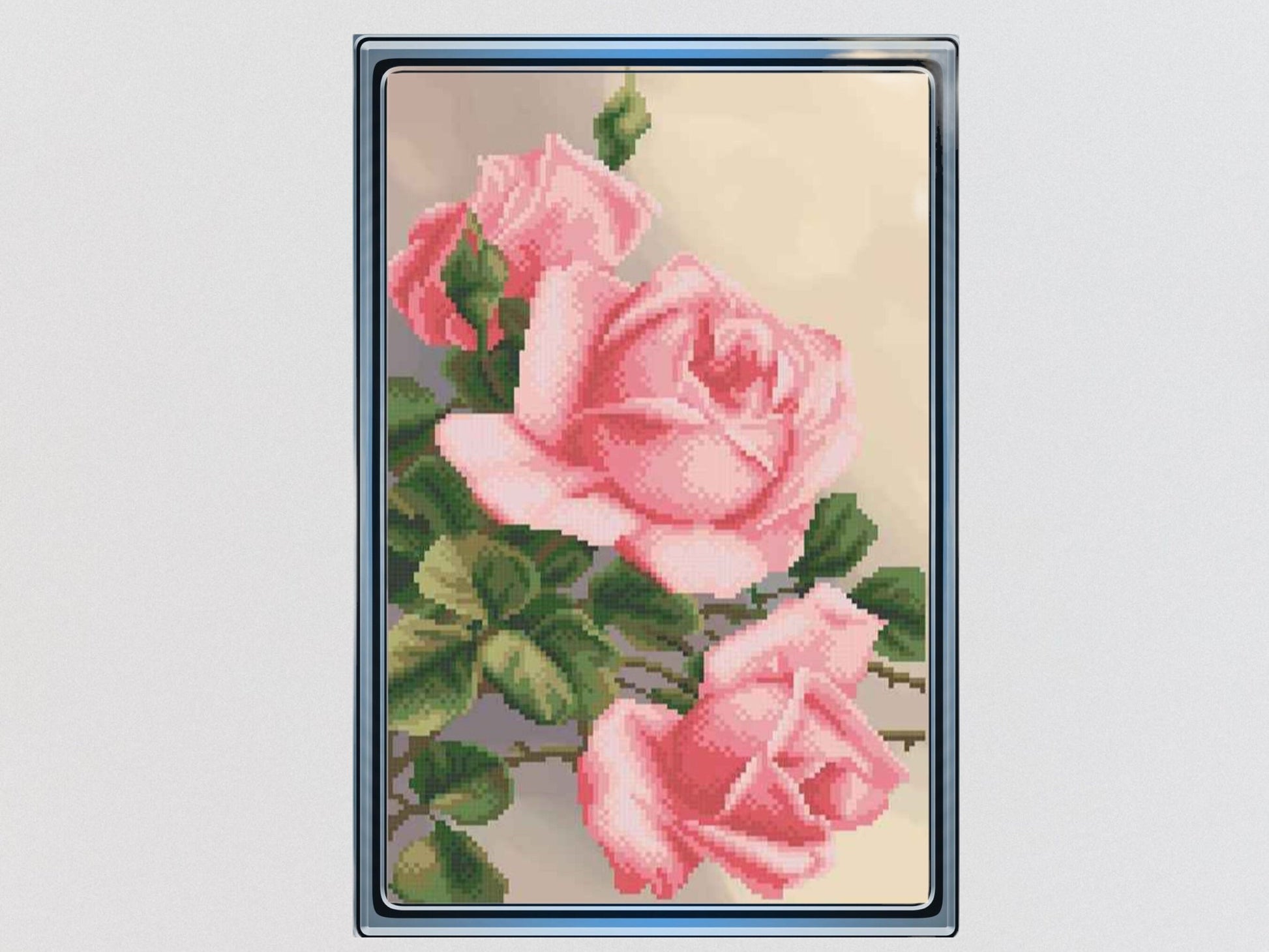 DIY Bead embroidery kit "Pink roses". Size: 8.7-13.8in (22-35cm) - VadymShop